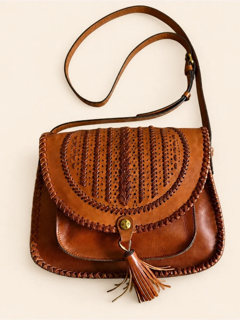 Patricia Nash Barattoli Tooled Genuine Leather Crossbody Bag Rust Brown